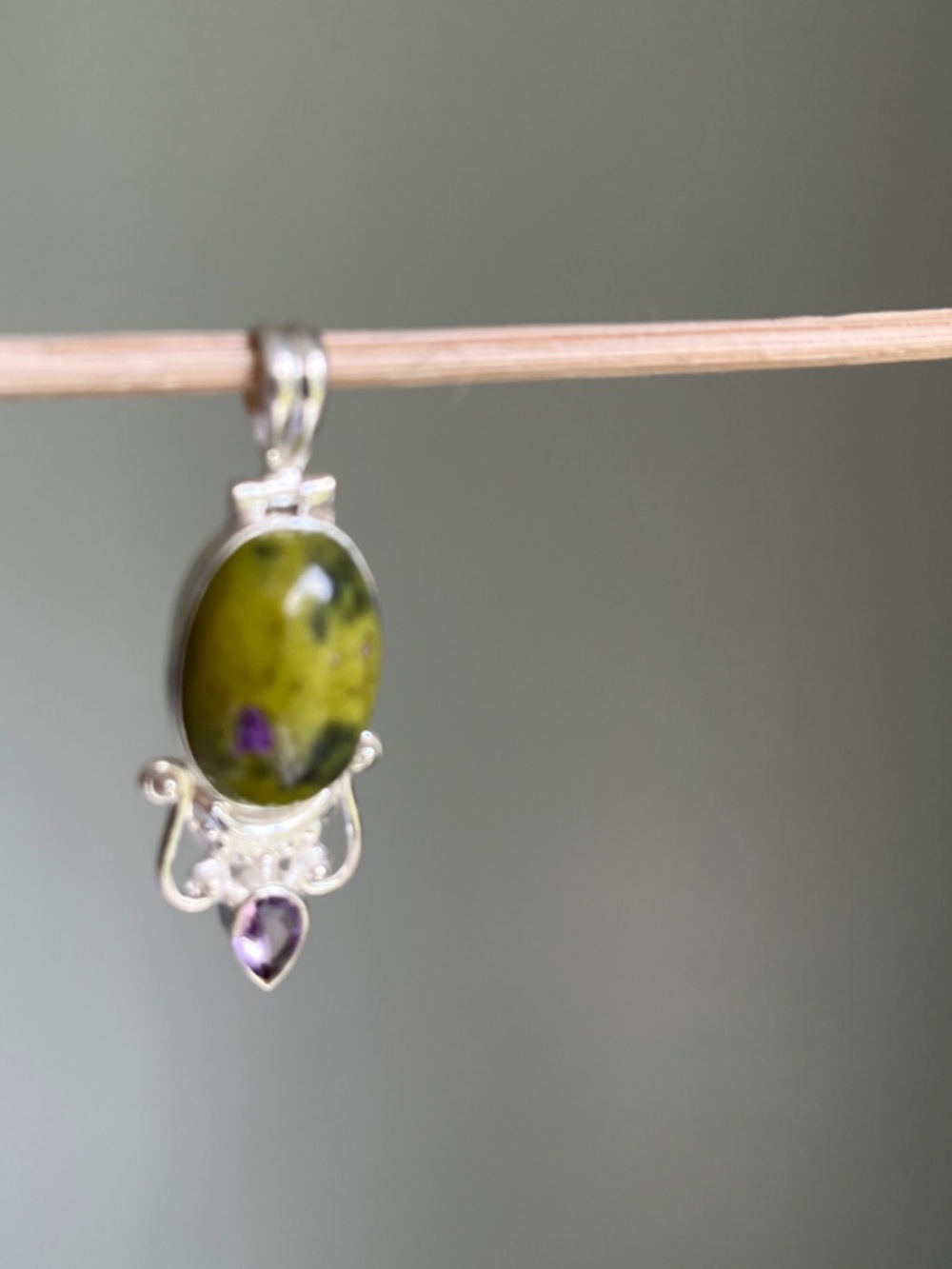 Sterling Silver Stichtite and Purple Gemstone Pendant